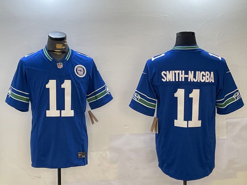 Men Seattle Seahawks #11 Smith-Njigba Blue Throwback Three generation 2024 Nike Limited NFL Jersey style 2->cincinnati bengals->NFL Jersey
